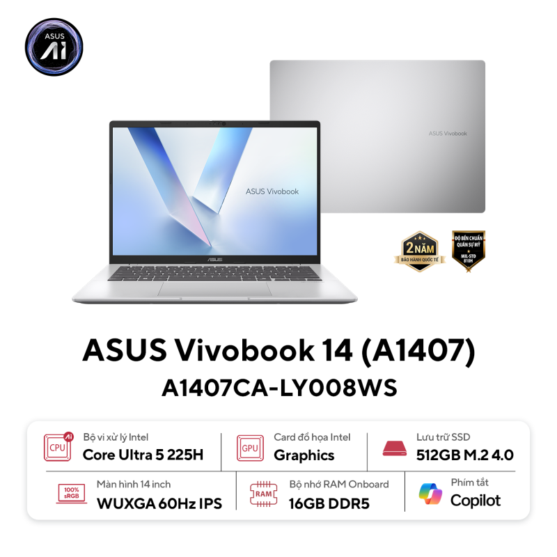 ASUS Vivobook 14 | A1407CA-LY008WS | WUXGA IPS | Intel Ultra 5 225H | 16GB | 512GB