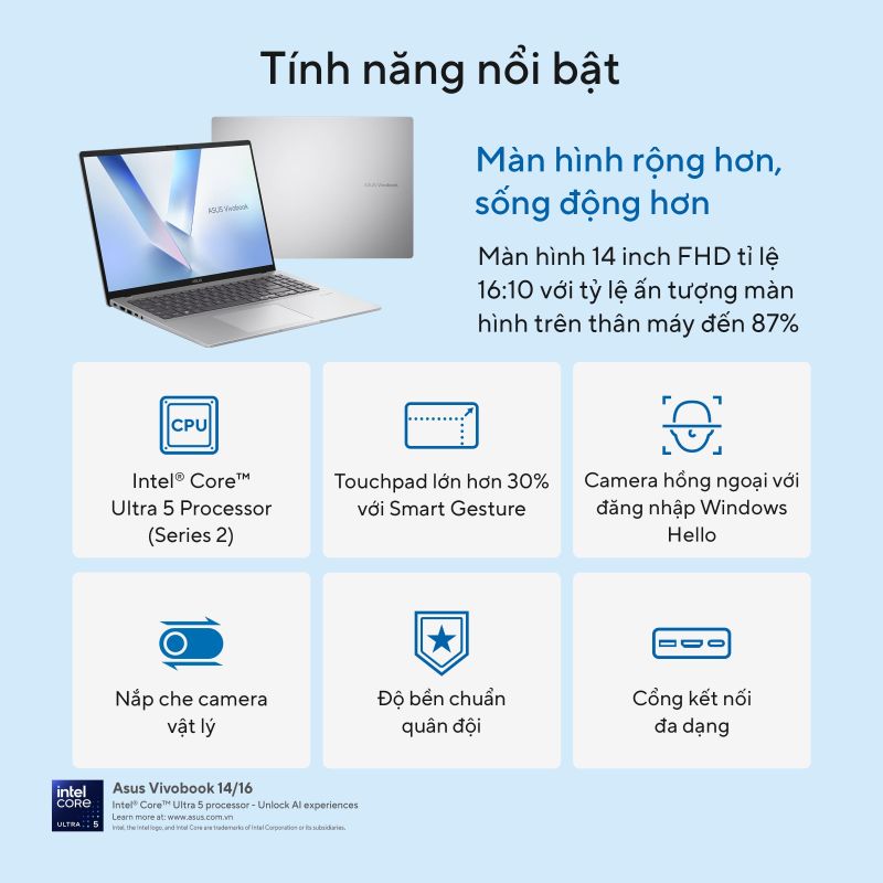 ASUS Vivobook 14 | A1407CA-LY008WS | WUXGA IPS | Intel Ultra 5 225H | 16GB | 512GB